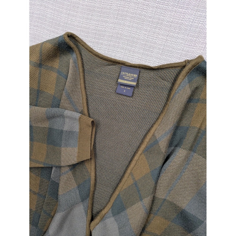 Outlander Cardigan Sweater Womens 3 Gray Plaid Open Front Ruffle Long Sleeve